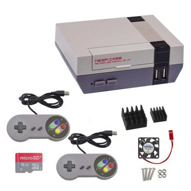 Kit C NESPi чехол Retroflag коробка+ вентилятор+ 16 GB/32G SD карта+ теплоотвод+ геймпад+ 5V 3A питания для Raspberry pi 3B - Цвет: Kit C
