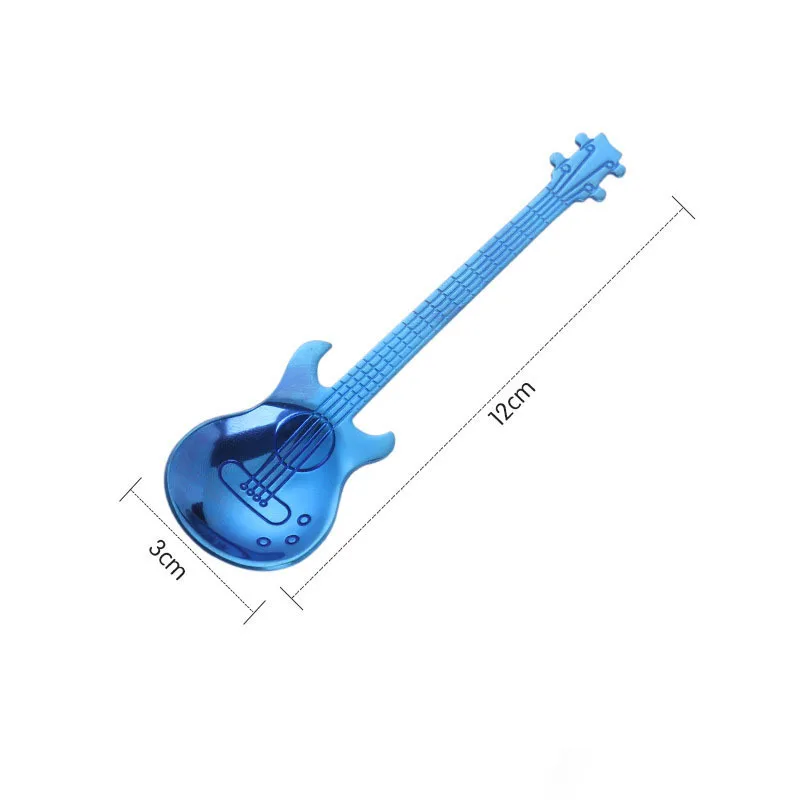 blue guitar Нержавеющая сталь гитара десертная кофейная ложка кофе совок розовое золото черные столовые приборы чайные ложки, кофейные аксессуары чайная ложка - Цвет: blue guitar