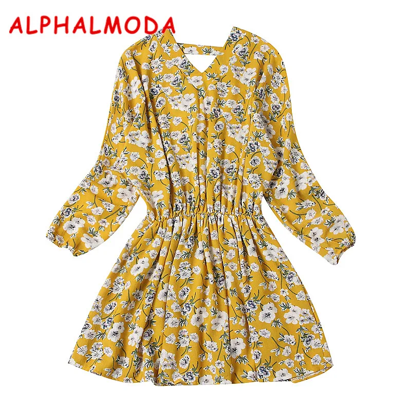 Женское Повседневное платье ALPHALMODA с цветочным принтом рукавом летучая мышь