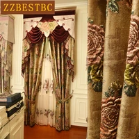 brown royal aristocratic luxury 4d jacquard flower blackout villa curtains for bedroom high quality curtain for living room