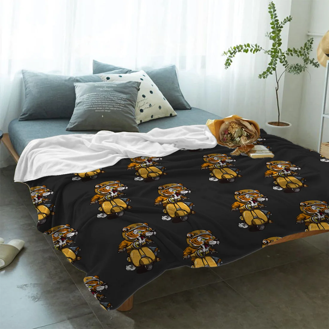 Мультфильм тигр езда мотоцикл бросок мягкое теплое одеяло из микрофибры