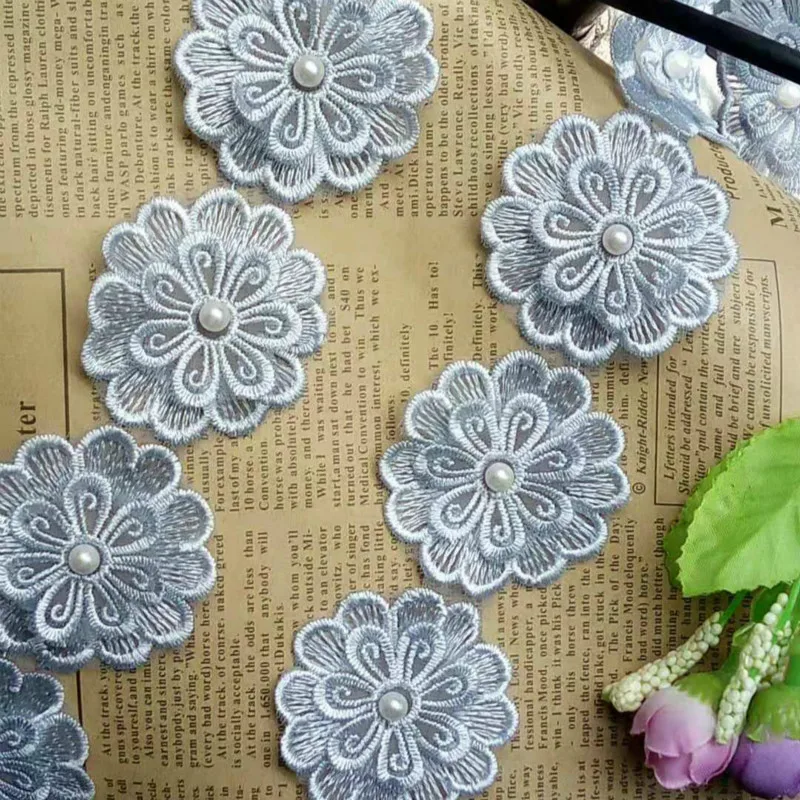 1 ярд светло-голубой Жемчужный Цветок 5 см для рукоделия растворимое Свадебное