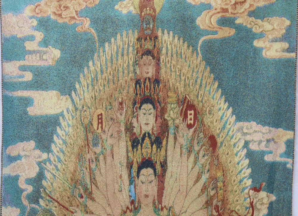 Китайская шелковая ткань 1000 статуя Авалокитешвара Кван Инь Будды танка|statue|statue