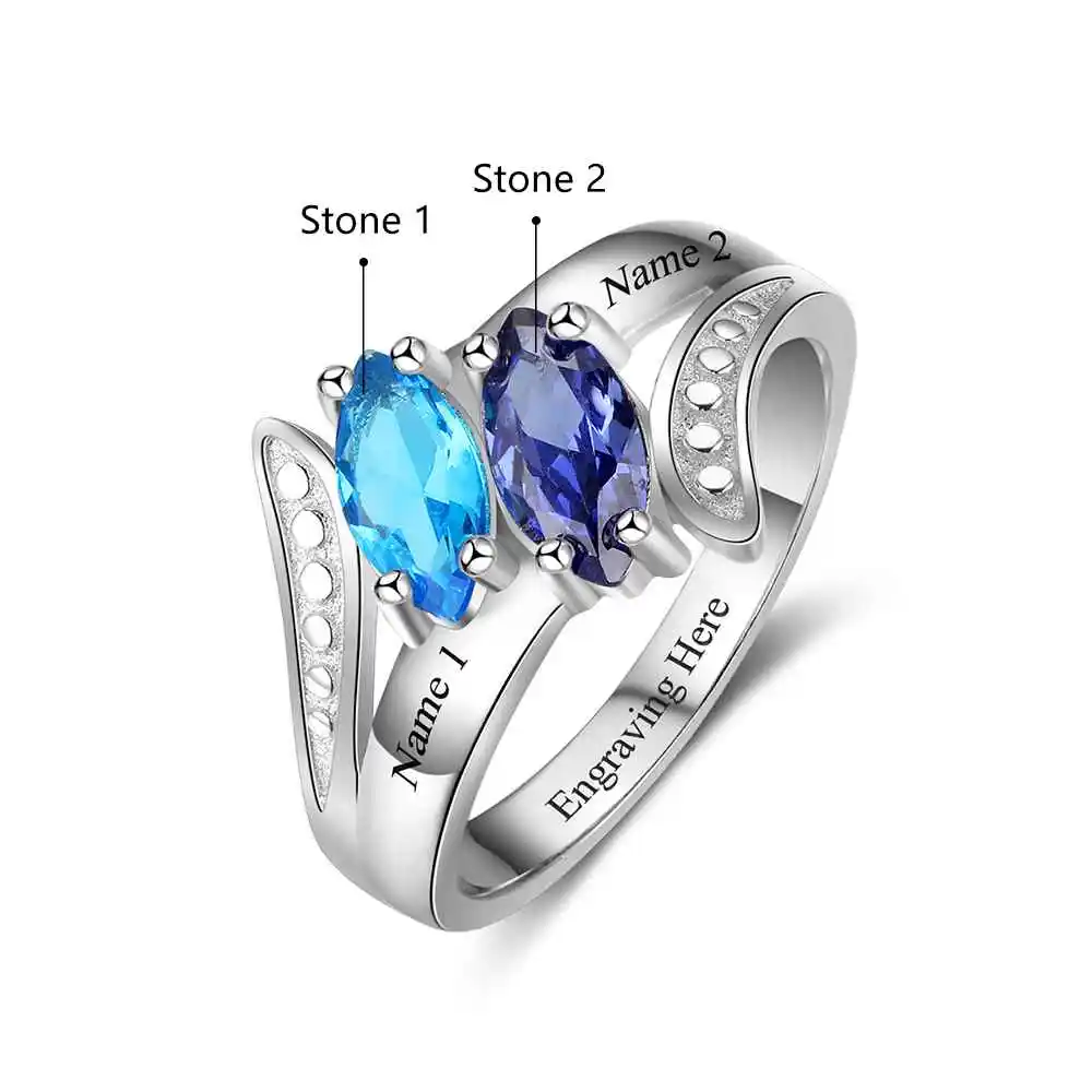 

Fine Jewelry 925 Sterling Silver Rings DIY Heart Birthstone Engraved Name Wedding Rings Gift For Women(Lam Hub Fong)