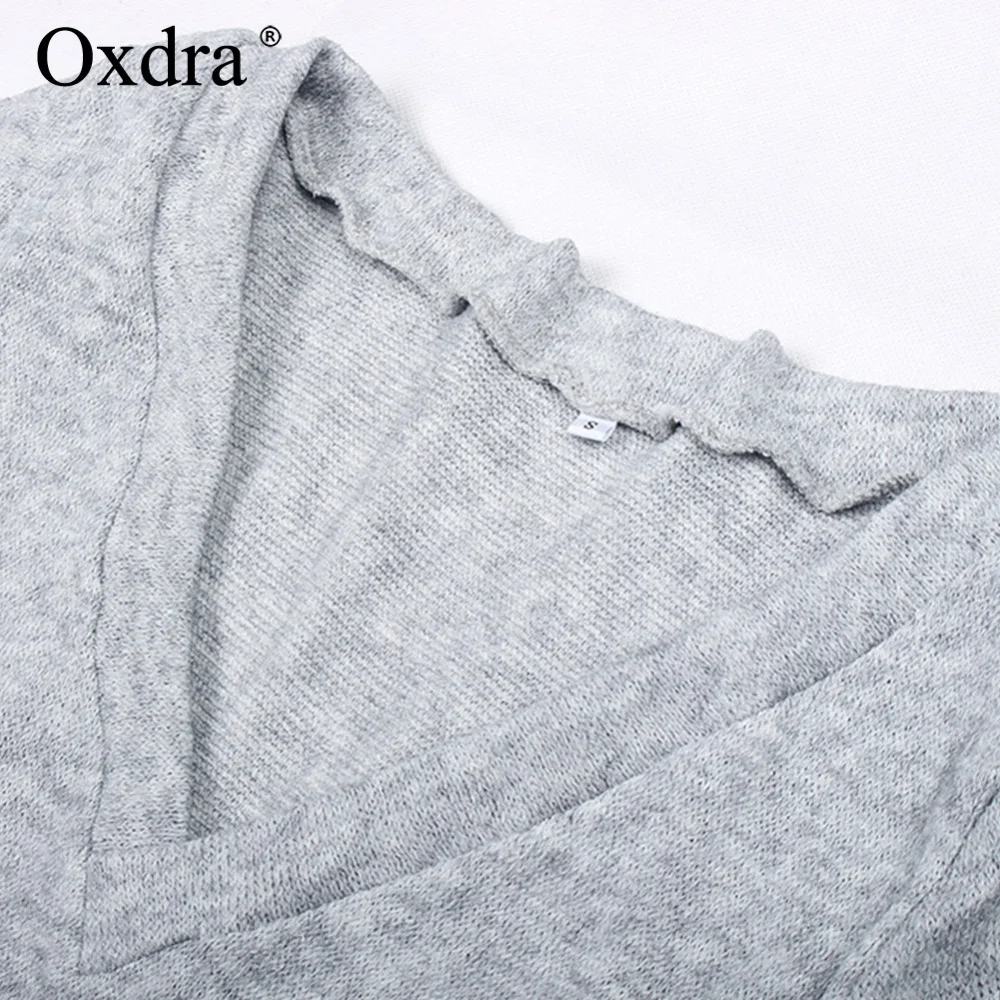 Oxdra осень V шеи твердые длинным Платья-свитеры Для женщин с длинными рукавами