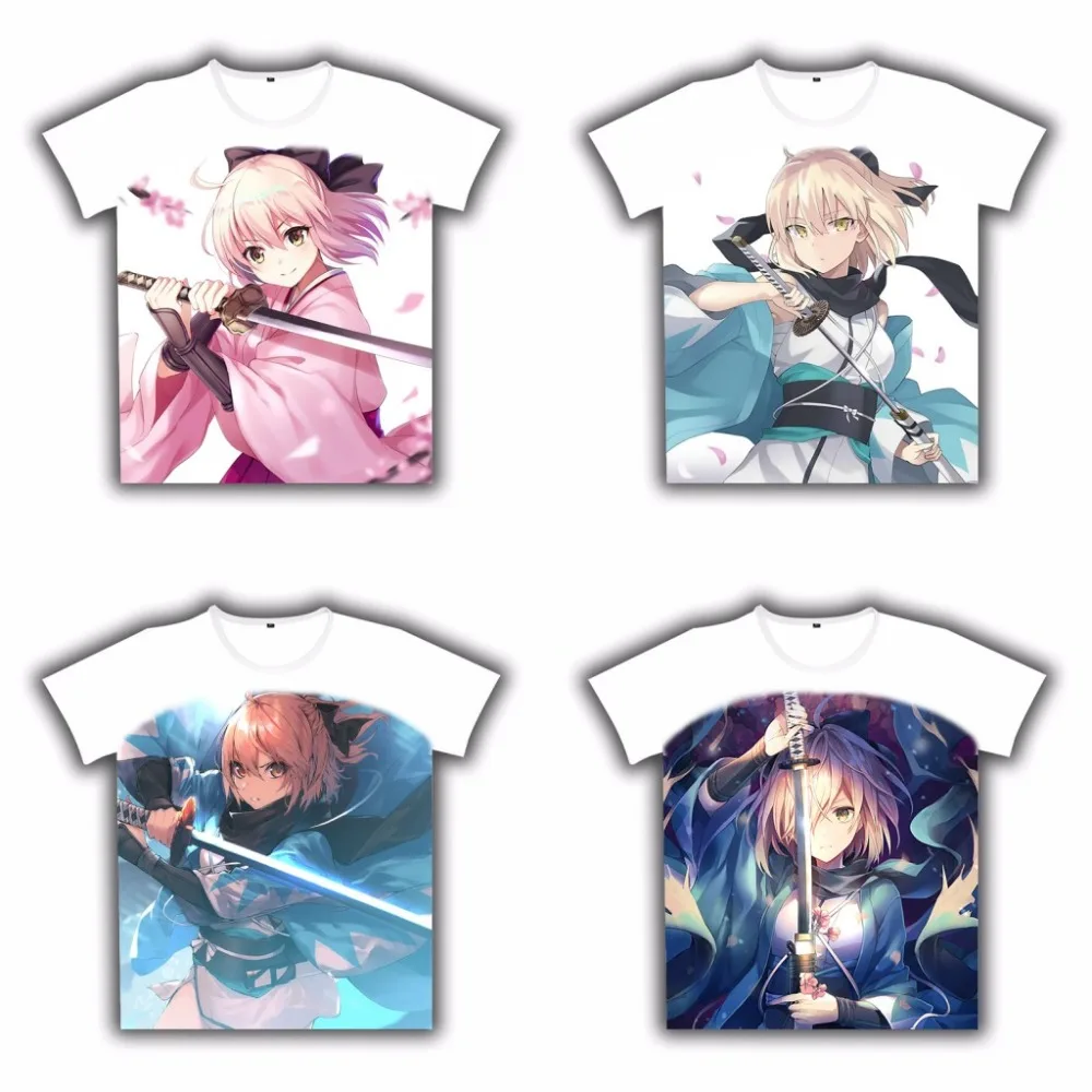 Аниме футболка Fate/Grand Order Okita Souji Saber Sakura косплей короткий рукав белая для женщин и