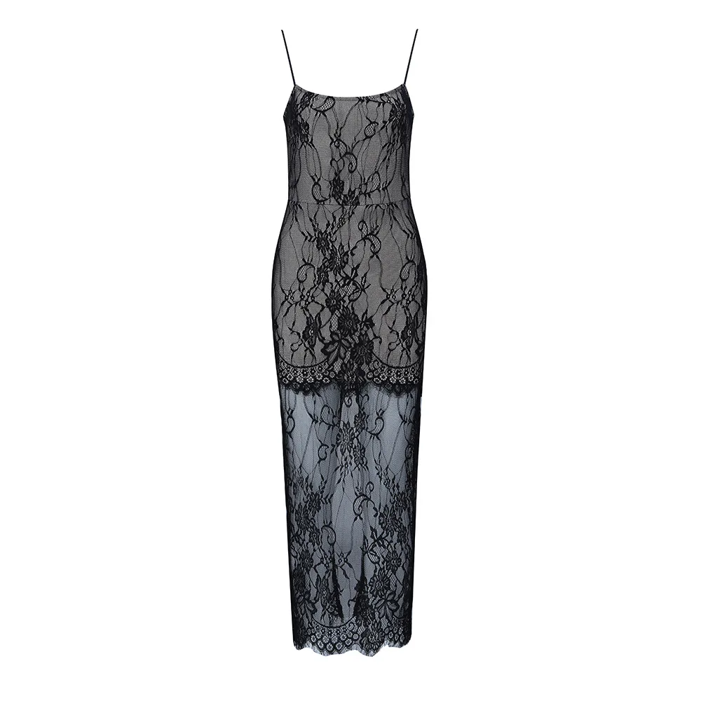 2019 Dress Sexy Celebrity Backless Print Lace See-Through Slit Women Spaghetti Strap Night Club Body con Party Dresses Wholesale | Женская