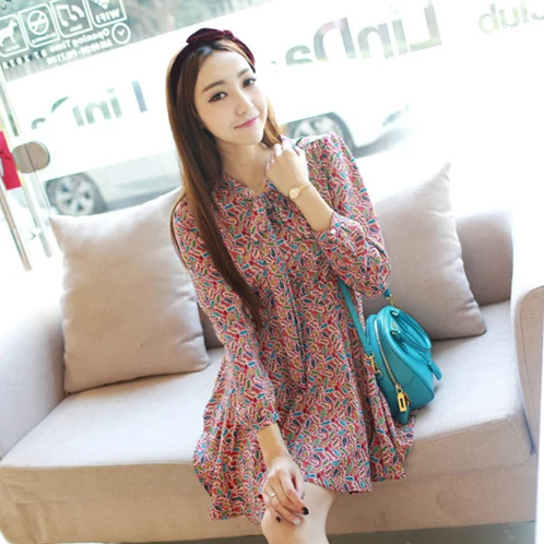 2017 Весна уход загрузки сладкий печати шнуровкой мода кормящих цельнокроеное