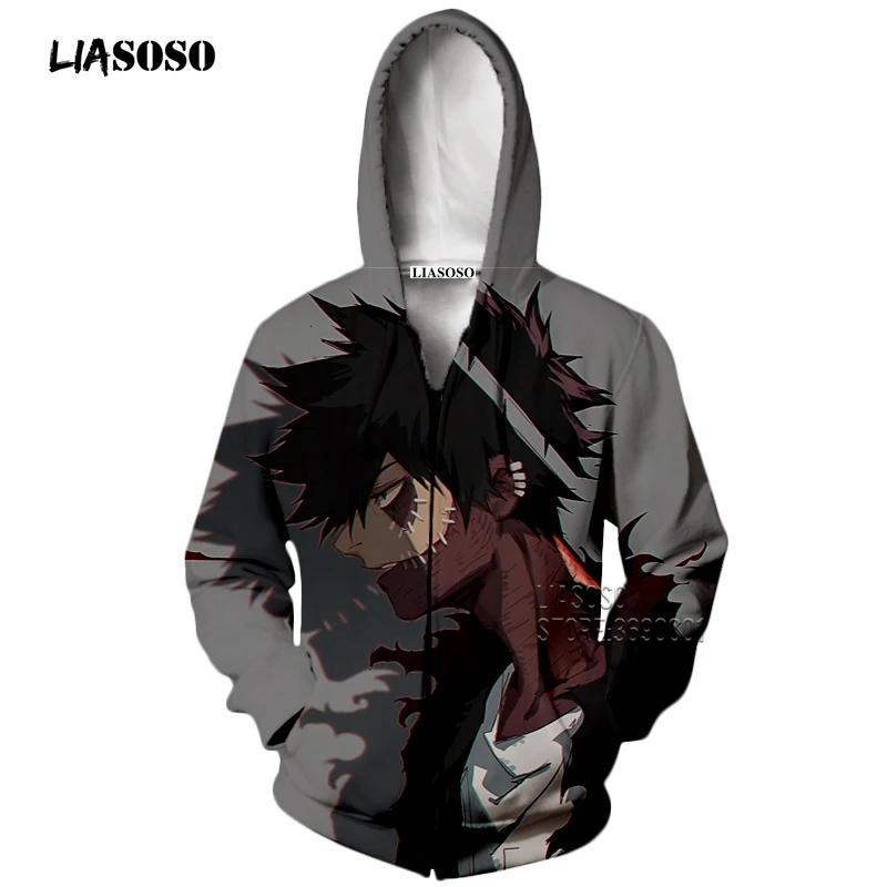 LIASOSO 3D принт для мужчин Аниме Boku no Hero Academy Dabi Fumikage Tokoyami Tsuyu Asui шото Тодороки толстовка на молнии X2320