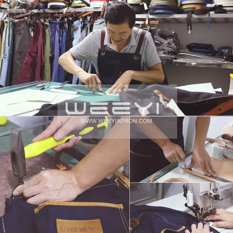 WEEYI Fashion Canvas Coffee Shop Aprons Carpenter Barber Working Apron Bib Woodworker Chef Cooking Kitchen Aprons For Woman Man