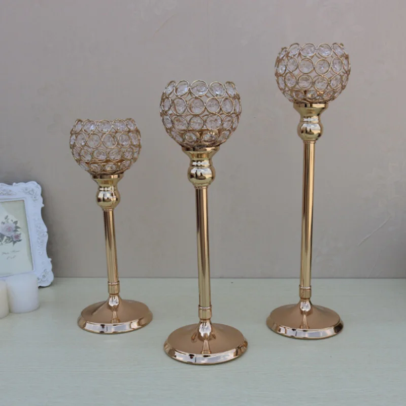 Подсвечники 3 размера золотые хрустальные подсвечники для свадебного стола центральные украшения на День Матери украшение дома