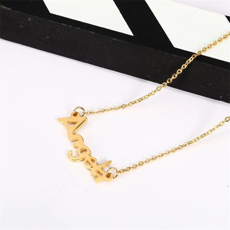 2018 New Women Necklace Script Name " Angel Stainless Steel Gift Letter Gold color Nameplate Necklaces | Украшения и