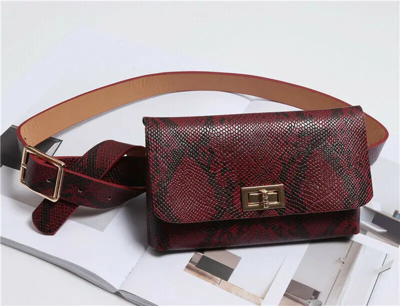 Snake red Модная сумка со змеиным ремнем, Женская Мини поясная сумка из искусственной кожи, поясная сумка для отдыха и путешествий - Цвет: Snake red