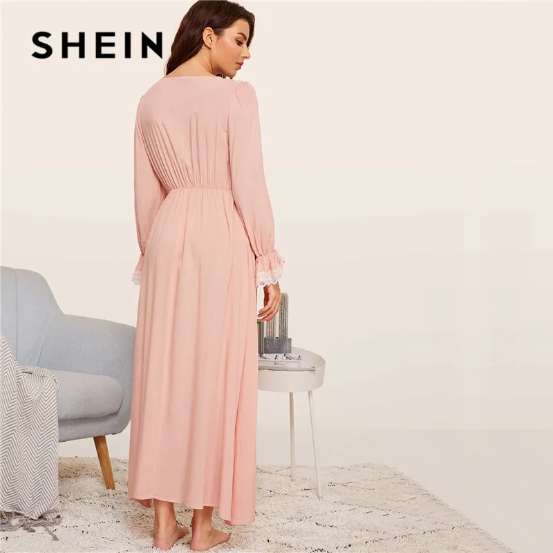 SHEIN Вечернее Платье С Оригинальным Рукавом И Кружевной Отделкой, Вечернее Платье С Длинным Рукавом