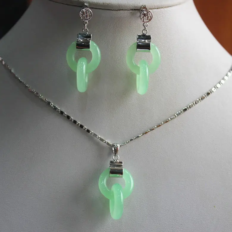 Новый дизайн женских украшений с изящными двойными кольцами из нефрита: серьги и подвеска (набор ювелирных изделий) A18K GP позолоченные золотом свадебные широкие часы с крыльями (А0323) на.