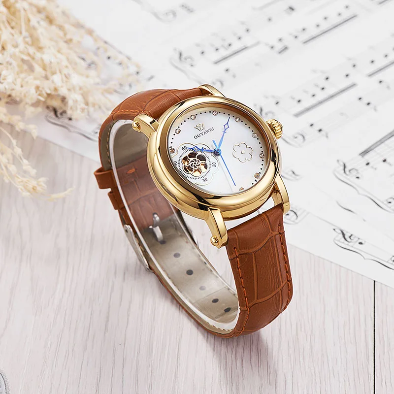 Женские Механические часы полностью стальные водонепроницаемые со скелетом