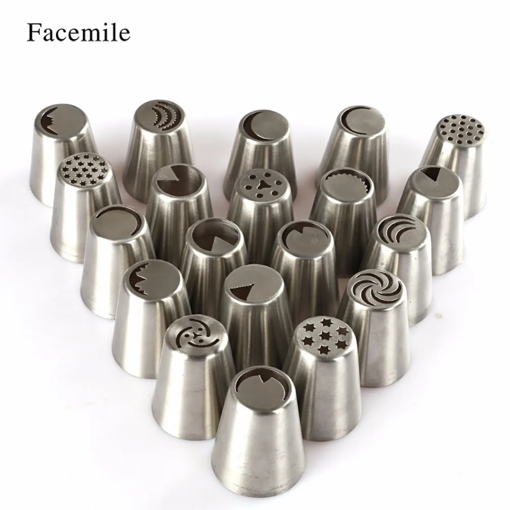 

Facemile 20Pcs Stainless Steel Nozzles Piping Tips Russian Flowers Fondant Pastry Tools DIY Cake Decorating Tools