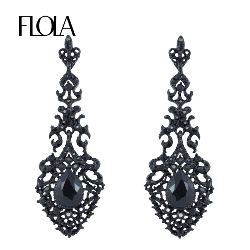 Большие черные серьги FLOLA с камнями филигранные большие кристаллами для женщин