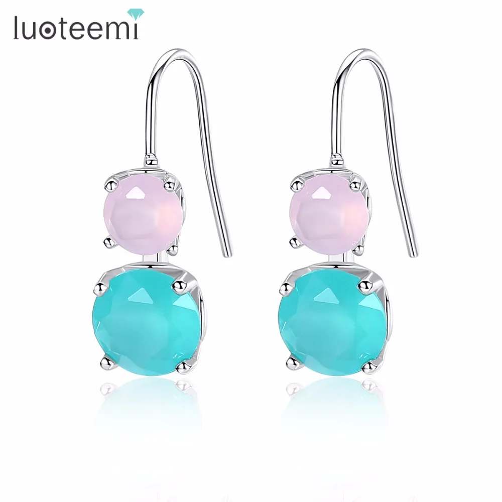 Новые милые серьги подвески LUOTEEMI с простым дизайном двойная круглая подвеска