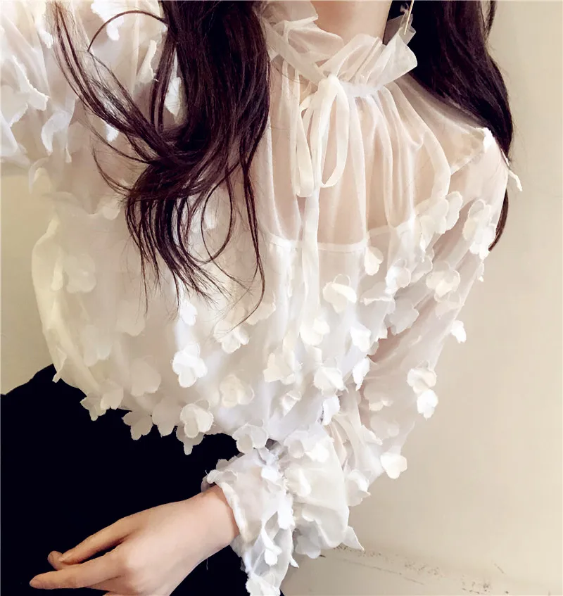 Szykowny белая блузка Для женщин рубашки Chic корейской моды Костюмы blusas водолазка