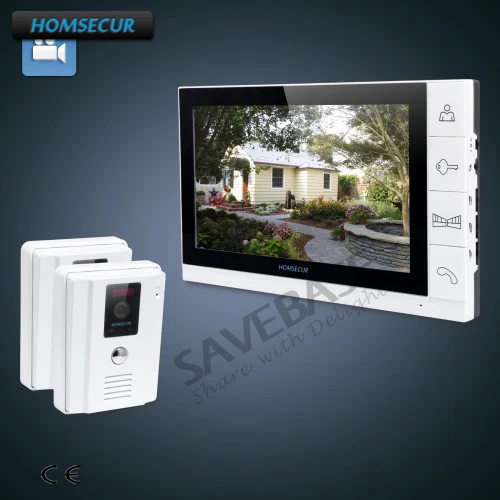 HOMSECUR 2V1 комплект с 9 &quotпроводными Hands free видео дверной Интерком охранника + белая