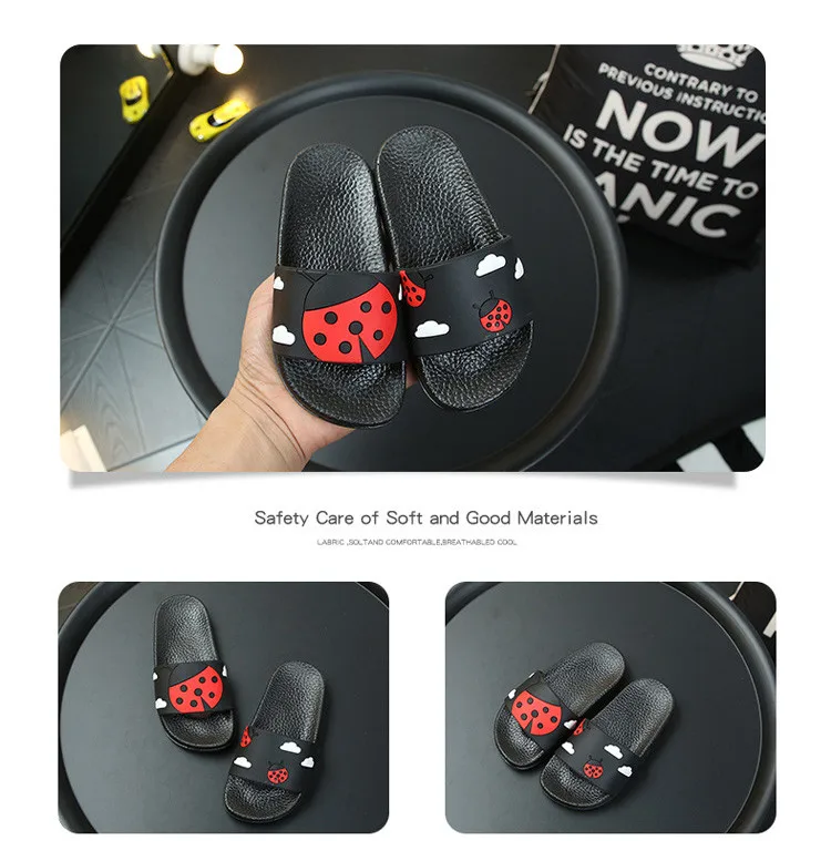 Kids Slippers For Girls Cartoon Ladybugs Beach Flip Flops Boys Soft Pvc Shoes Cute Insect Slippers Children Summer Flat Slides