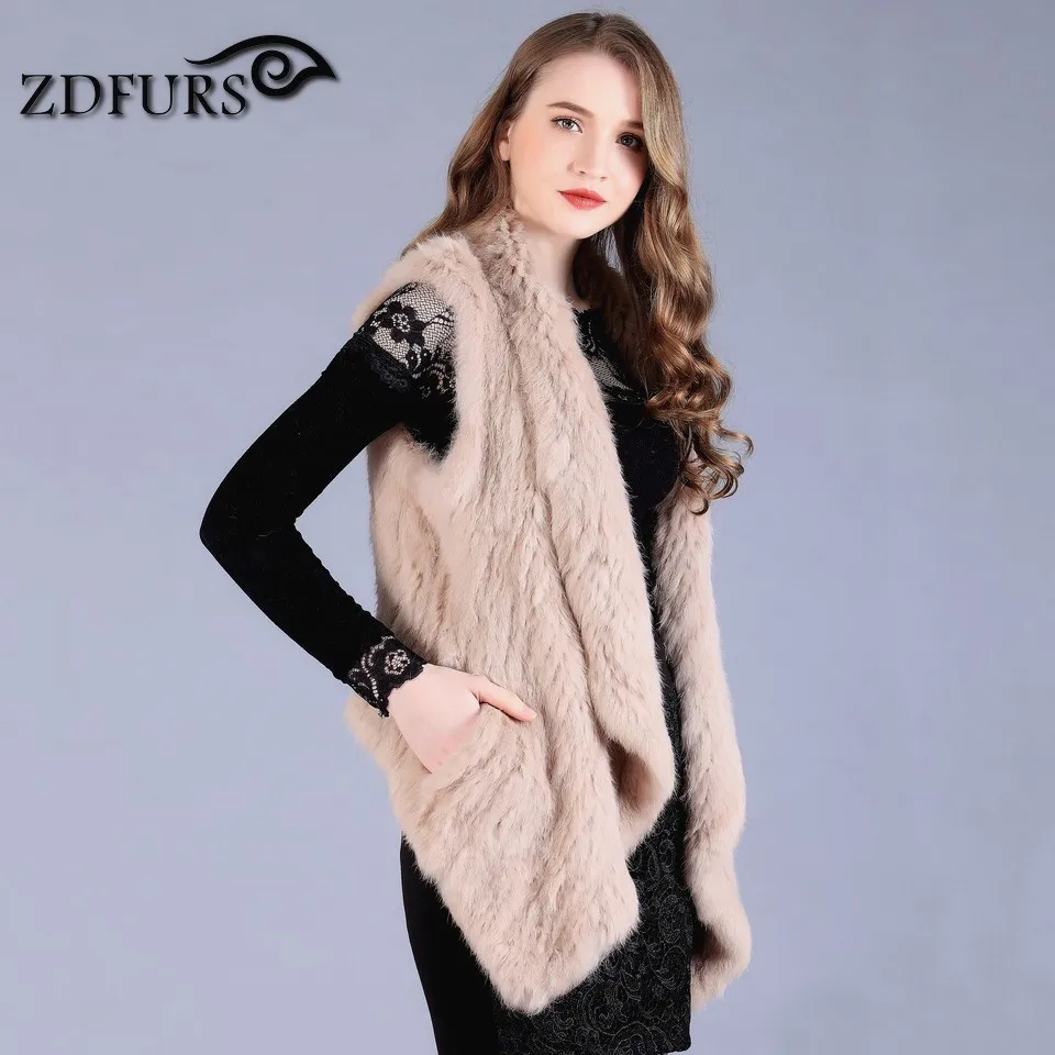 ZDFURS * Новинка зимы вязаное изделие ручной работы из кроличьего меха жилеты без