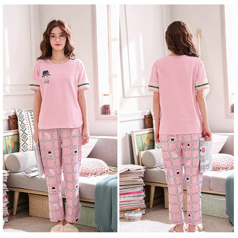 BZEL New Cotton Couple Pajamas Set Short Sleeve Sleepwear Men And Women Casual Home Wear Lover Latest Version Nightwear | Женская одежда