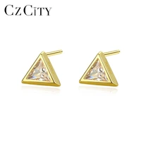 czcity fashion triangle zircon stud earrings for women 925 sterling silver geometry small earrings fine jewelry daily wearing