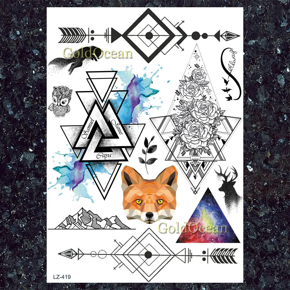 Водостойкие татуировки GoldOcean с треугольными цветами временные для тела рук груди