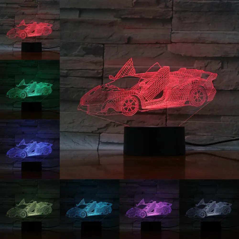 Гоночный спортивный автомобиль 3D лампа ночник Светодиодная USB многоцветные