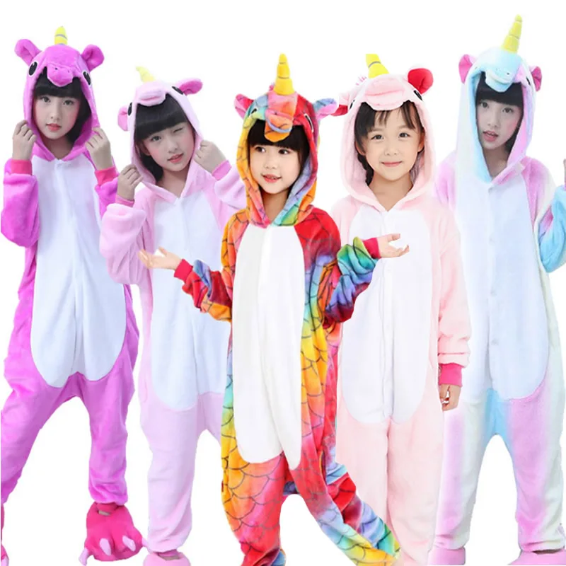 Зимний детский пижамный комплект с единорогом и капюшоном; пижамы с единорогом; Детские пижамы для мальчиков и девочек; одежда для сна; комбинезоны