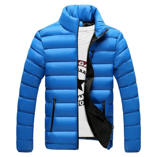 8018Sky Blue Брендовая мужская куртка, теплое пальто, черная верхняя одежда, Chaquetas Plumas Hombre, зимние мужские куртки, приталенная одежда с воротником-стойкой X624 - Цвет: 8018Sky Blue