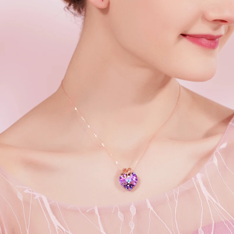 CDE женское золотое ожерелье с подвеской 925 пробы, украшенное кристаллами Swarovski, ожерелье с подвеской в виде сердца, ювелирные изделия в виде цветка