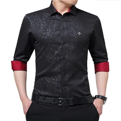 DUDALINA новая мужская одежда Slim Fit Мужская рубашка с длинными рукавами Повседневная мужская рубашка с принтом жаккард плюс размер Импортируется из Китая - Цвет: E51711black