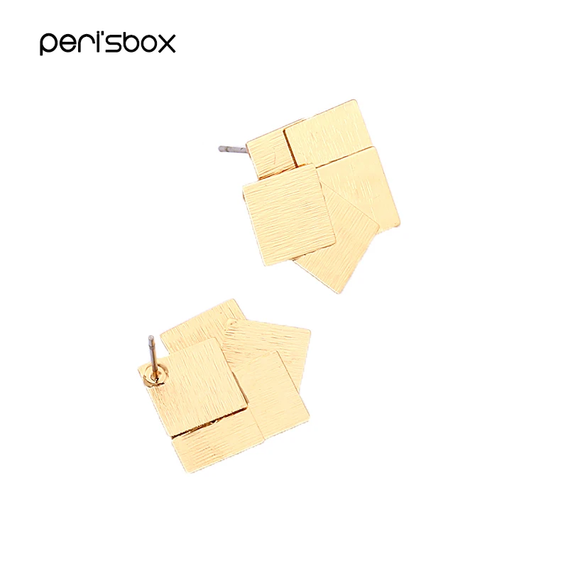 Женские квадратные серьги гвоздики Peri'sBox Многослойные Геометрические в стиле