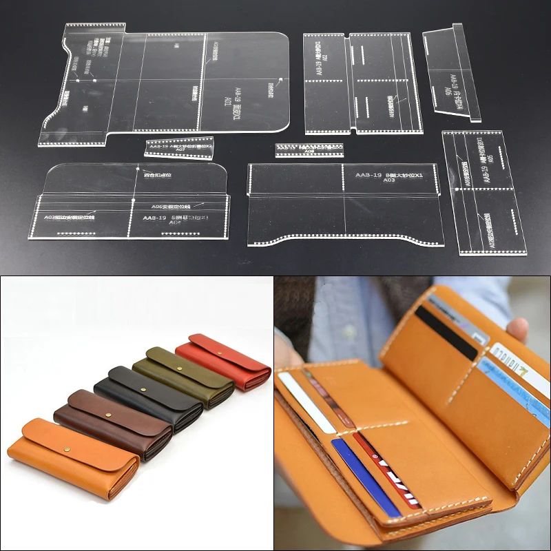 

1set Acrylic Wallet Leather Template DIY Leathercraft Long Zip Wallet Purse Stencil Sewing Pattern 20*9cm