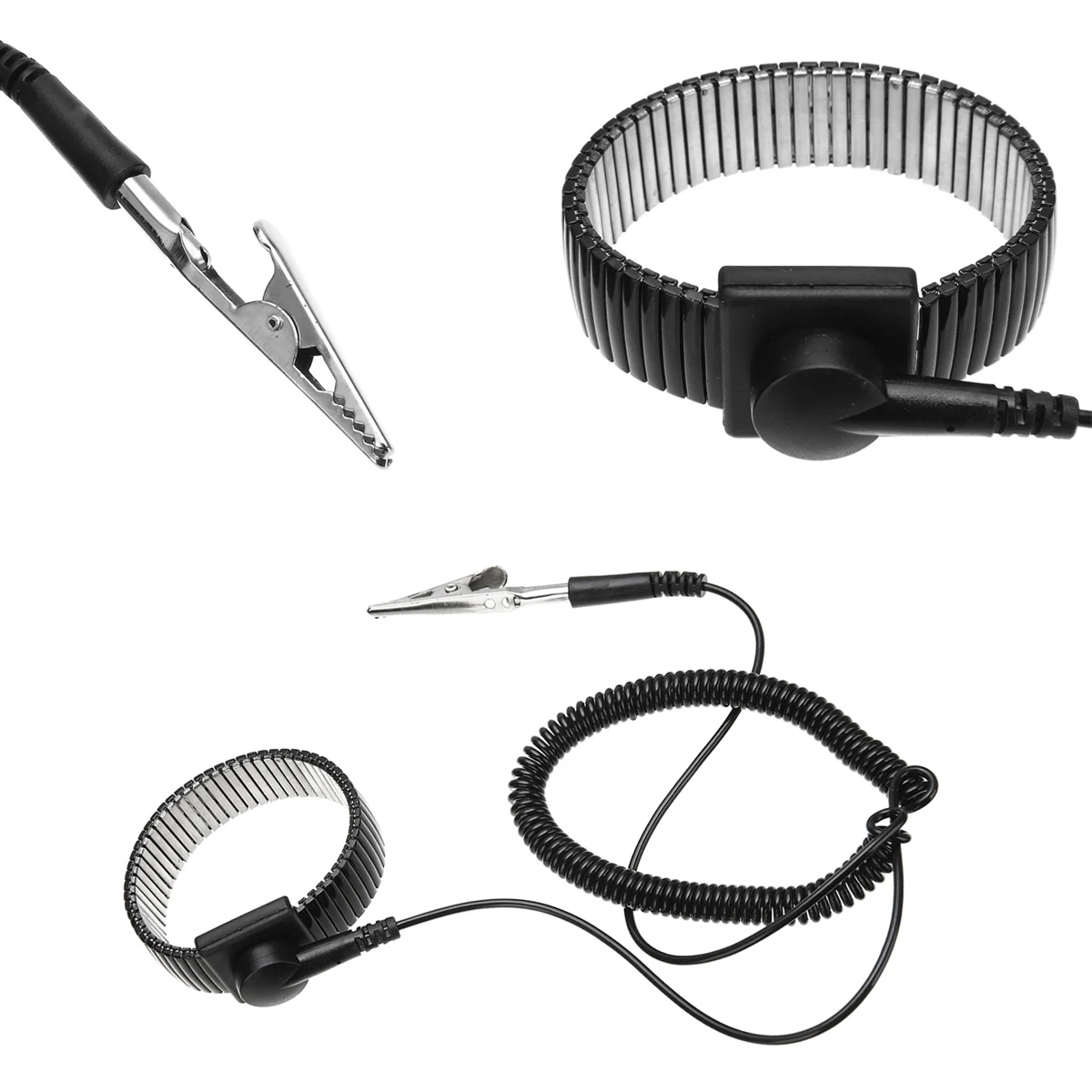

Black Metal Ring Anti Static Ground Wrist Strap Band ESD Discharge Cord Wire Cable Metal Bracelet with Alligator Clip