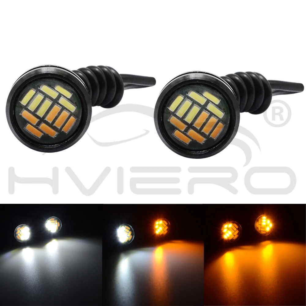 2 шт. орлиный глаз 4014 12 SMD белый Янтарный светодиодный светильник для авто мотоцикла, дневной ходовой светильник, резервный Обратный парковочный автомобильный светильник