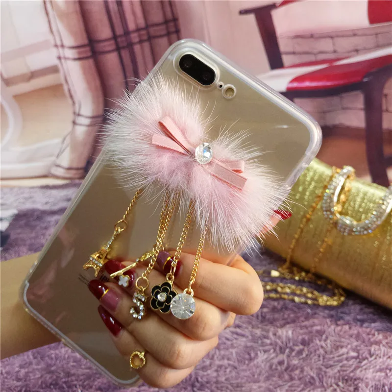 Роскошный милый чехол из меха норки LaMaDiaa для Samsung Note 9 8 10 S20Ultra S9 S8 S10 Plus мягкий с