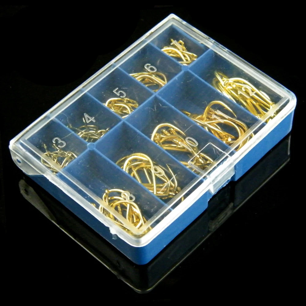 100PCS 10 Sizes 3# -12# High Efficiency Barbed Fishing Hooks with Tackle Box Gold/Black/Silver | Спорт и развлечения