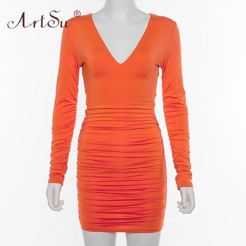 ArtSu Сексуальные клубные платья открытая спина на шнуровке облегающее мини