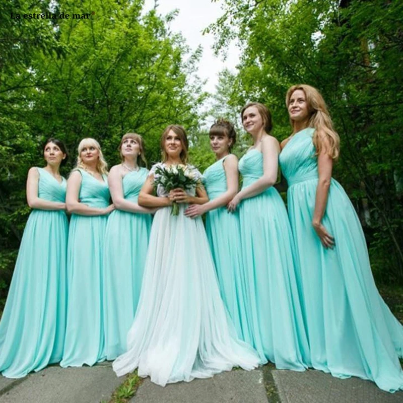 Vestido madrinha Новое шифоновое платье на одно плечо трапециевидной формы розового