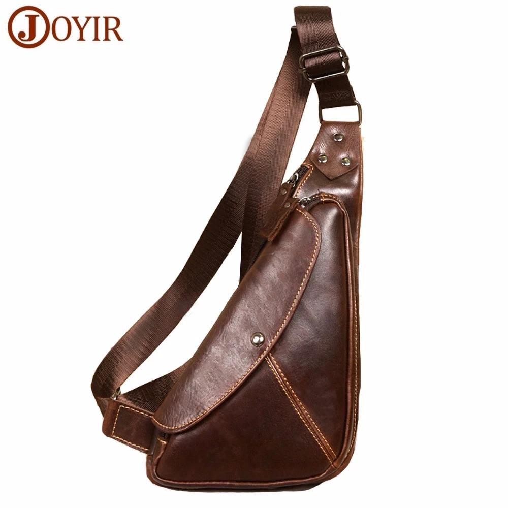 Мужская нагрудная сумка из натуральной кожи на ремне мессенджер кожаная через