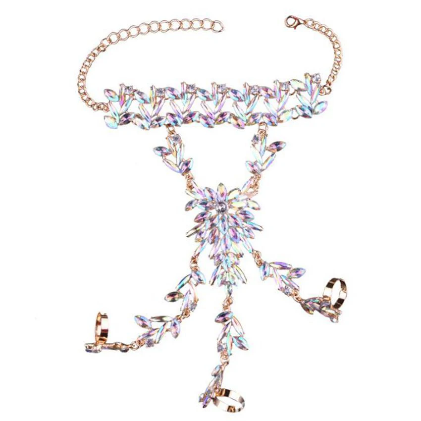 DiLiCa Модный женский браслет с кристаллами и цветком массивный кольца на палец