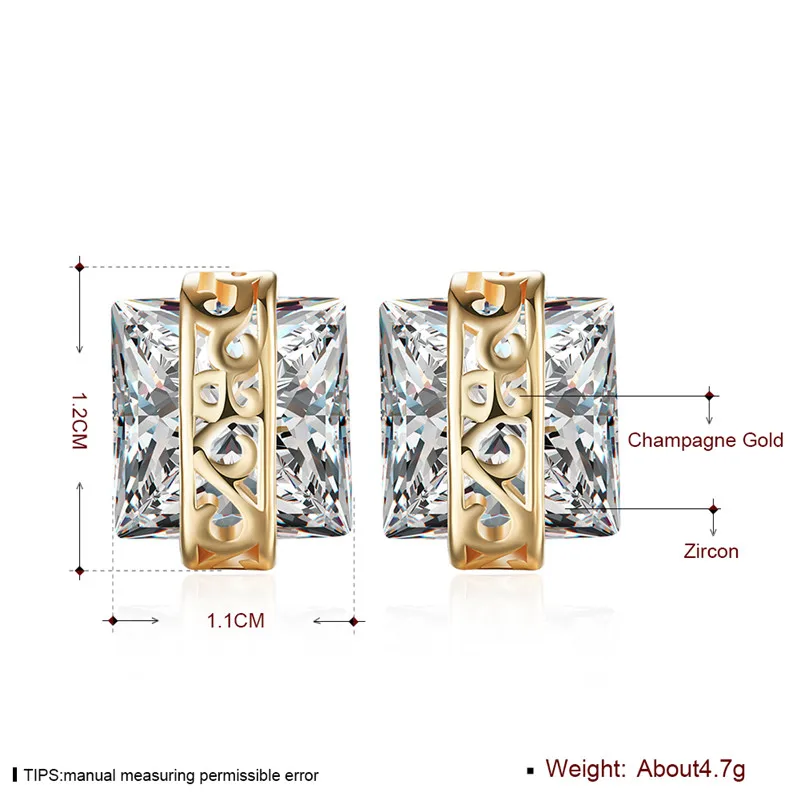 2017 Female Fashion Luxury Crystal Zircon Stud Earrings Square Romantic Jewelry For Women Pendientes Mujer Moda | Украшения и