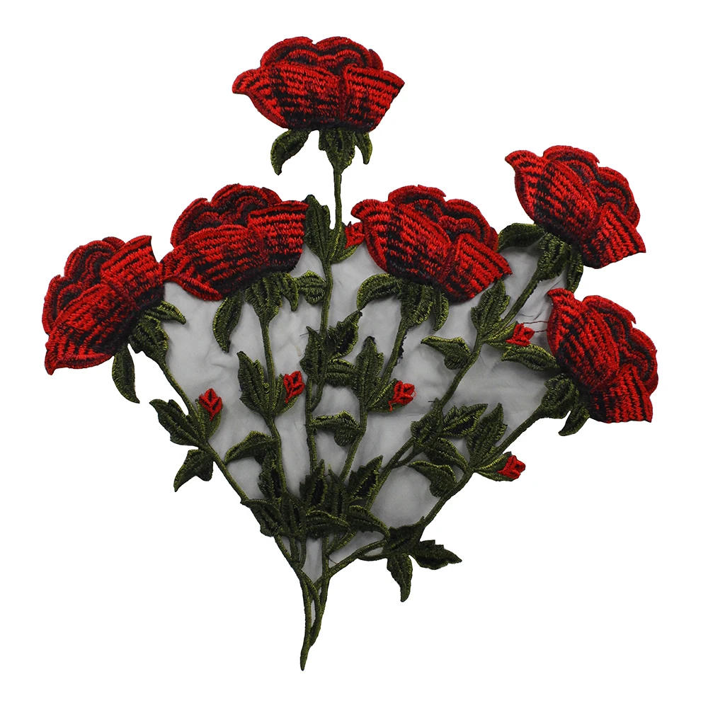 10 шт. большой красный зеленый цветок розы Вышивка железа на аппликации заплатки
