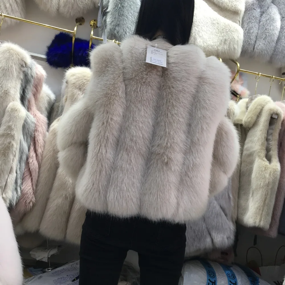 Зимний женский пушистая шуба из искусственного лисьего меха Куртки Небольшой