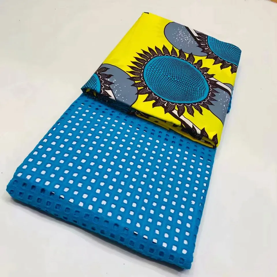 Желтый синий Африканские кружева Анкары сухое кружево сочетание ткань оранжевый