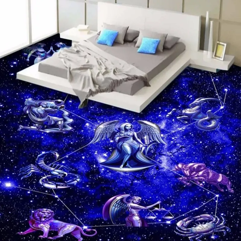 

Free Shipping Fantasy Star 12 Constellation Space Universe 3D floor tiles waterproof thickened living room wallpaper mural